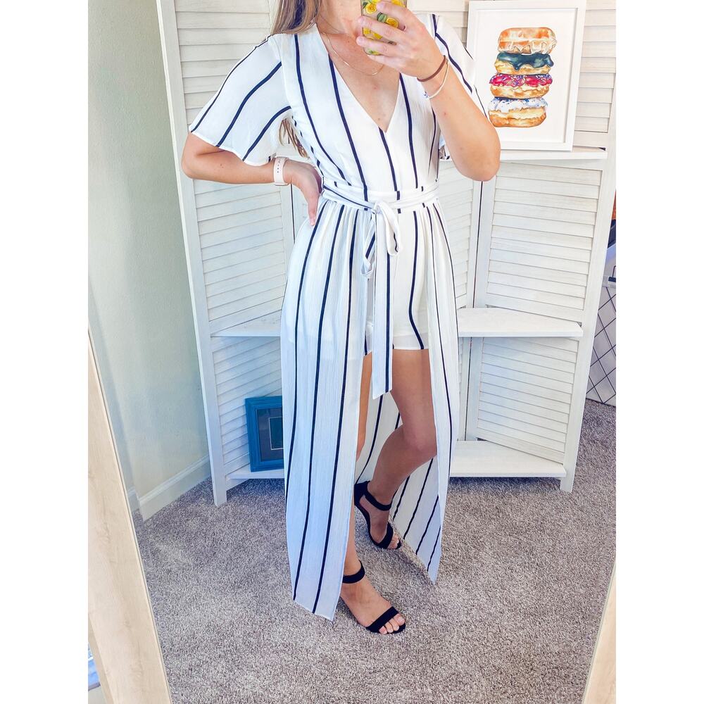Crystal Doll white and black striped romper size 3